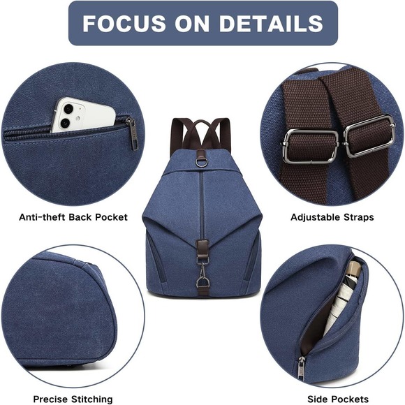 JOSEKO NEW Blue Denim Color Canvas Bag PERFECT SIZE Daypack - Picture 4 of 5